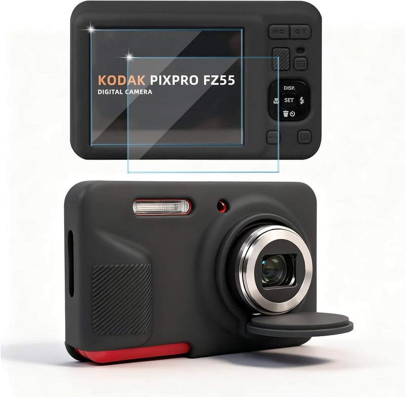 Frevyve Case for Kodak PIXPRO FZ55 Digital Camera Accessories, Soft Silicone Protective Case, Slim Fit Sleeve with Removable Lens Cover and Screen Protector, Lightweight, Anti-Scratch (Black) - Image 1